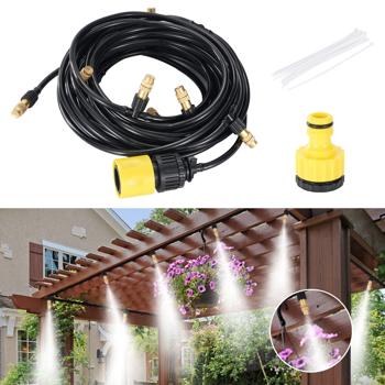 Kit de pulvérisation d‘eau avec tuyau de 10 mètres et 10 buses métalliques, système à clic : un rafraîchisseur de terrasse pour un rafraîchissement immédiat & un arrosage facile du jardin