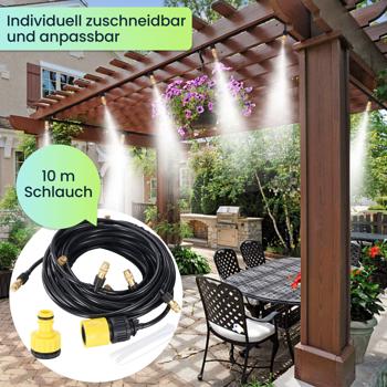 Preview: Wasser-Zerstäuber-Set mit 10-Meter-Schlauch und 10 Metalldüsen, Klicksystem: Ein Terrassen-Kühler für sofortige Erfrischung & einfache Gartenbewässerung