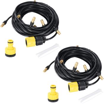 set de 2 brumisateurs d‘eau avec tuyau de 10 mètres et 10 buses métalliques, système à clic : un rafraîchisseur de terrasse pour un rafraîchissement immédiat & un arrosage facile du jardin