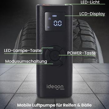 Preview: Akku Kompressor - Mobile Luftpumpe für Reifen & Bälle - 150 psi - 4.000 mAh Akku - LCD-Display - LED-Licht - inkl. Adapterset