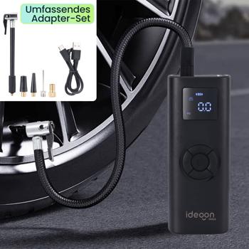 Preview: Akku Kompressor - Mobile Luftpumpe für Reifen & Bälle - 150 psi - 4.000 mAh Akku - LCD-Display - LED-Licht - inkl. Adapterset