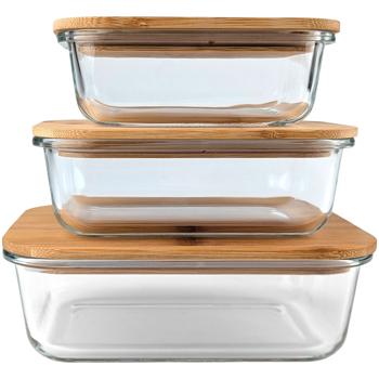Preview: set di 2 barattoli di alta qualità con coperchio, rettangolari, vetro/bambù, 3 misure: Barattoli per la conservazione dei sapori e per un‘organizzazione elegante