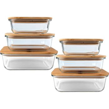 Preview: set di 2 barattoli di alta qualità con coperchio, rettangolari, vetro/bambù, 3 misure: Barattoli per la conservazione dei sapori e per un‘organizzazione elegante
