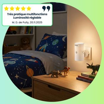 Preview: 2 veilleuses à brancher avec détecteurs de mouvement et de luminosité, intensité variable – lampes d’orientation intelligentes, 10 LED, pour couloir et chambre
