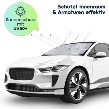 Preview: 2er-Set Wärmeisolierender Sonnenschutz Windschutzscheibe 125x65cm: UV50+ Schutz – Hält Auto kühl, schützt Innenraum & Armaturen effektiv