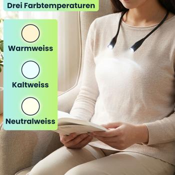 Preview: 2er-Set LED-Leseleuchte zum Umhängen: Dimmbar, 3 Farbtemperaturen, Akku – Freihändiges Licht fur Lesen, Handarbeit & Reisen
