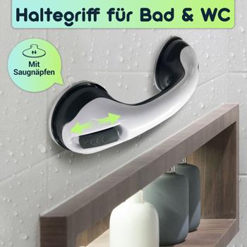 Preview: 2er-Set Haltegriff mit Saugnäpfen für Bad & WC: Bohrerfrei, flexibel & sicher – Ihr mobiler Sturzschutz & Haltgeber im Badezimmer