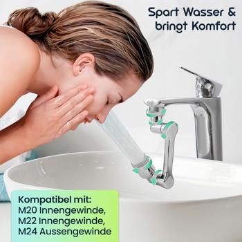 Preview: 2er-Set 1080° Drehbarer Wasserhahn-Aufsatz: Für Bad & Küche – Ein flexibler Armatur-Sprudler – Spart Wasser & bringt Komfort