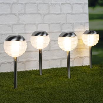 Preview: Set 8 Lampes Boules LED - Éclairage Jardin, Terrasse, Balcon - Solaire avec Piquet de Terre, Ø12.5x39.5cm, Acier Inox/Plastique - 122 caractères