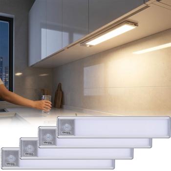 Set di 4 barre luminose LED piatte ricaricabili, 20,5 cm con sensore di movimento: senza fili, luminose e a risparmio energetico – perfette per armadio, corridoio e cucina
