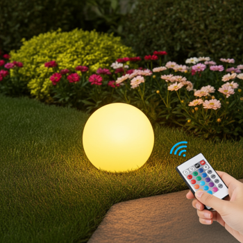 Preview: set di 2 sfere luminose a LED solari, Ø 30 cm, RGBW con telecomando, 60 Lu, IP67. Globo luminoso a colori per giardino e terrazza, resistente alle intemperie e senza fili