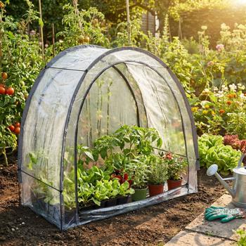 Preview: 2er-Set Robustes Foliengewächshaus und Überwinterungszelt, 175x186x84 cm: Ein Pflanzenschutz für optimale Ernte & frostfreie Pflege