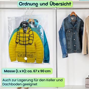 Preview: 8er-Set Vakuum-Beutel mit Kleiderhaken, 67 x 90 cm: Ein effiziente Kleiderhülle für Bettwäsche & Kleidung - Schützen Sie Ihre Textilien