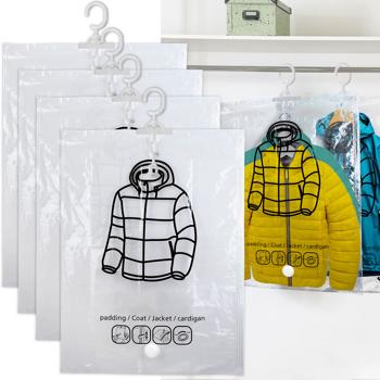 Preview: set di 12 sacchetti sottovuoto con ganci per abiti, 67 x 90 cm: un efficiente sacchetto per indumenti e biancheria da letto - per proteggere i vostri tessuti