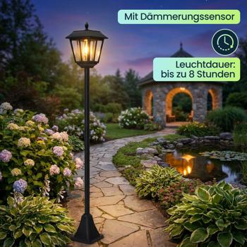 Preview: Hochleistungs Solar-LED-Gartenlaterne mit Dämmerungssensor - wetterfest IP44. Für stimmungsvolle Momente im Garten und auf der Terrasse