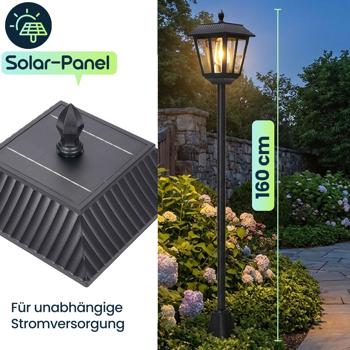 Preview: Hochleistungs Solar-LED-Gartenlaterne mit Dämmerungssensor - wetterfest IP44. Für stimmungsvolle Momente im Garten und auf der Terrasse