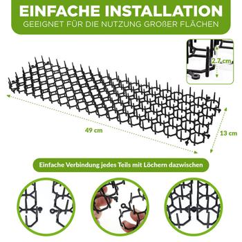 Preview: 12er-Set Dornen-Gitter mit Spikes zur Tierabwehr: Stachelbarriere-Tiervertreiber gegen Katzen, Hunde, Marder, Schützt Ihre Beete und Pflanzen