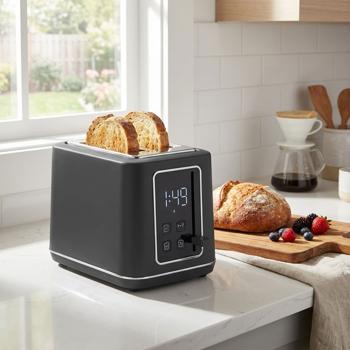 Moderner LED Toaster (Matt-Anthrazit) mit 7 präzisen Röststufen: Perfekt gebräunter Toast nach Wunsch, Auftaufunktion, Aufwärmfunktion & Stopptaste