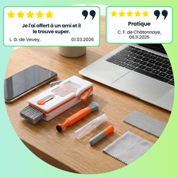 Preview: Kit de nettoyage 11 en 1 pour clavier, smartphone, écouteurs – set multifonction avec pointe métallique, brosses et nettoyeur pour optique