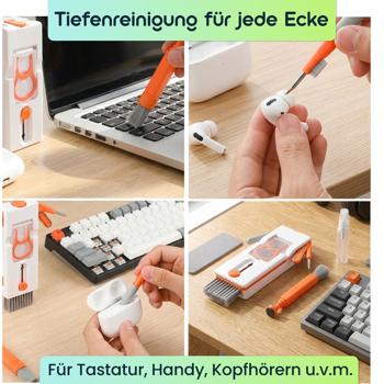 Preview: 11-in-1 Reinigungsset für Tastatur, Smartphone & Kopfhörer – Multifunktionelles Reinigungs-Set mit Metallspitze, Bürsten & Linsen Reiniger