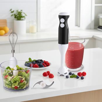 Preview: Power Stabmixer-Set 400W mit Zerkleinerer & Schneebesen – 4-in-1 Pürierstab-Set für Suppen & Smoothies, inkl. Messbecher