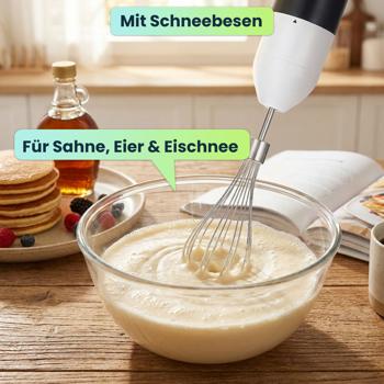 Preview: Power Stabmixer-Set 400W mit Zerkleinerer & Schneebesen – 4-in-1 Pürierstab-Set für Suppen & Smoothies, inkl. Messbecher