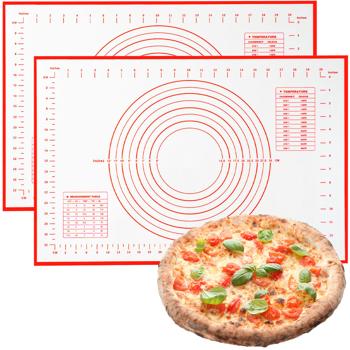 Preview: Set da 2 tappetini da forno in silicone con indicazioni di misura e sagome, antiaderenti 60 x 40 cm – tappetino per impasto e base da forno versatili per professionisti della panificazione