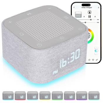 White Noise Wecker mit 32 Geräuschen – Bluetooth Lautsprecher & App-Steuerung, RGB Nachtlicht dimmbar, perfekter Schlaf/Entspannung