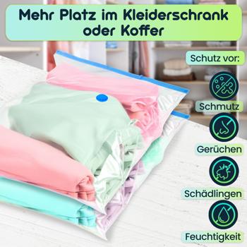 Preview: 3er-Set platzsparende Vakuumbeutel XL, 80 x 120 cm, Kompression mit dem Staubsauger, Aufbewahrungssäcke, Kleiderbeutel ohne Staub oder Falten 