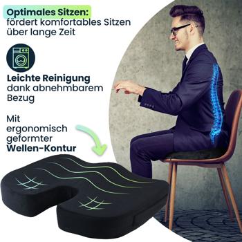 Preview: Komfortables Memory-Foam-Sitzkissen mit Kühlgel & Anti-Rutsch-Beschichtung, 44 x 35 x 8 cm - für lange Fahrten & Arbeitstage im Home-Office oder Büro
