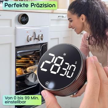 Preview: Digitaler Küchen-Timer mit Drehrad - Praktische Eieruhr mit Magnet, lautem Alarm, Countdown-Funktion & grossem LCD-Display