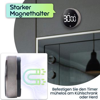 Preview: Digitaler Küchen-Timer mit Drehrad - Praktische Eieruhr mit Magnet, lautem Alarm, Countdown-Funktion & grossem LCD-Display