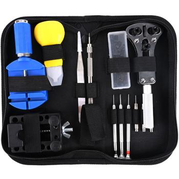 Preview: Set completo di riparazione per orologi da 13 pezzi - Valigetta di attrezzi professionale per orologiai per accorciare il cinturino, sostituzione della batteria & altro
