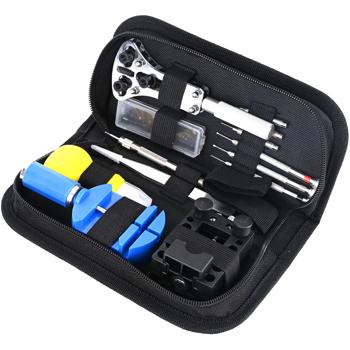 Set completo di riparazione per orologi da 13 pezzi - Valigetta di attrezzi professionale per orologiai per accorciare il cinturino, sostituzione della batteria & altro