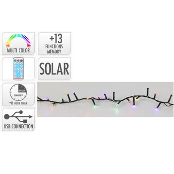 Preview: Helle Solar Lichterkette mit 480 mehrfarbigen LEDs, 21m & 40 Stunden Leuchtdauer, USB-Aufladung, 13 Funktionen, inkl. Fernbedienung - für Innen & Aussen