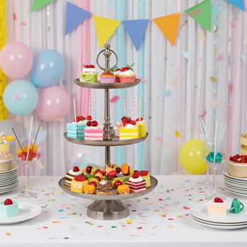 Hochwertige 3-Etagen Etagere in Silber, vielseitig einsetzbar als Küchenständer, Obstschale & Deko für Zuhause