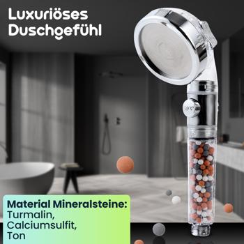 Preview: Innovativer Wasserspar-Duschkopf mit Filter & 3 Strahlarten für weniger Verbrauch & mehr Genuss - mit Mineralsteinen für ein luxuriöses Duscherlebnis