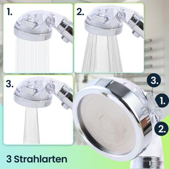 Preview: Innovativer Wasserspar-Duschkopf mit Filter & 3 Strahlarten für weniger Verbrauch & mehr Genuss - mit Mineralsteinen für ein luxuriöses Duscherlebnis