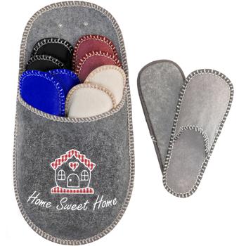Preview: Set de Pantoufles d‘Invités Home Sweet Home - 5 Paires de Chaussons en Feutre Confortables - Semelle Renforcée - Hygiène et Protection Sols