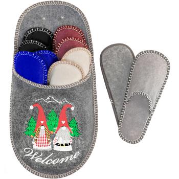 Preview: Home Sweet Home - Set de chaussons pour invités (5 paires) - Confortables, hygiéniques, diverses couleurs - Semelle renforcée - Tailles 35-45 - Polyester