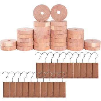Preview: Kit en bois de cèdre composé de 20 blocs de cèdre et de 30 anneaux en bois de cèdre : Protection naturelle contre les mites pour la garde-robe, la cuisine et les placards