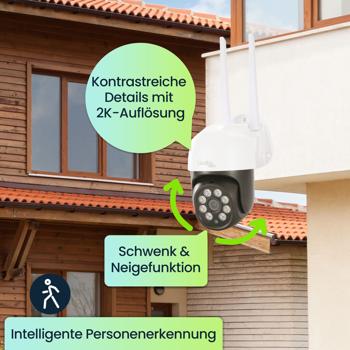 Preview: 2er-Set WLAN Outdoor Überwachungskamera 2K: IP66, Pan-Tilt: Volle Kontrolle & brillante Überwachung für Ihr Zuhause – Tag & Nacht