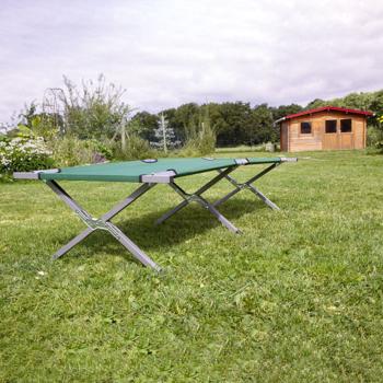 Preview: Profi Feldbett klappbar, grün – Maximale Erholung im Outdoor Einsatz. Ideal für Camping, Angeln, Gäste. Robustes Faltbett mit Komfort & Stabilität!