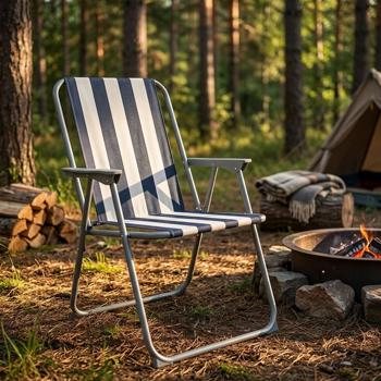 Preview: Sedia da campeggio blu/bianca - pieghevole, robusta e salvaspazio per campeggio, outdoor, festival, spiaggia e picnic - struttura in tubolare d‘acciaio, poliestere 600D