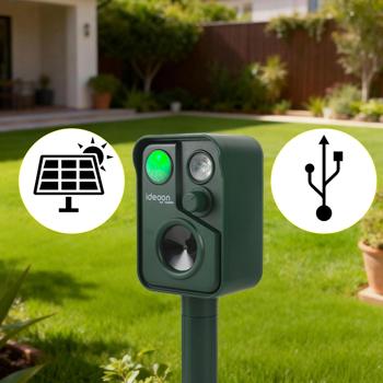 Preview: 2 répulsifs à ultrasons pour animaux avec capteur PIR et flash LED – 13,5-45,5 Hz, effaroucheurs solaires anti-martres, chiens, chats, oiseaux