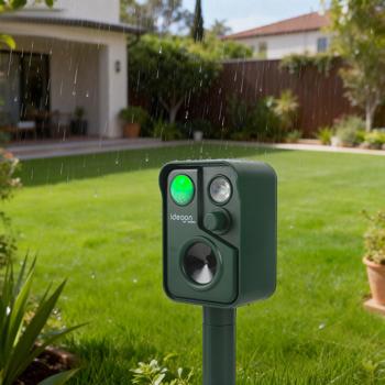 Preview: Set da 4 dispositivi scaccia animali a ultrasuoni con sensore PIR e luce LED lampeggiante - 13,5-45,5 kHz, affidabile dissuasore solare contro martore, cani, gatti e uccelli