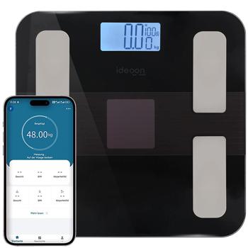 Preview: Bilancia impedenziometrica in vetro a energia solare, analisi corporea precisa, 180 kg, app e Bluetooth per risultati fitness, compatibile con Google Fit e Apple Health