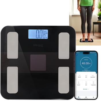 Solar-Akku Körperfettwaage aus Glas, präzise Körperanalyse, 180 kg, App & Bluetooth für Fitness-Erfolge, Kompatibel zu Google Fit & Apple Health
