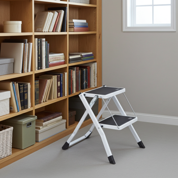 Stabiler Klapptritt mit 2 Stufen, 150 kg – Stahl rutschfester Trittschemel mit Klappsicherung, platzsparend für sicheres Arbeiten