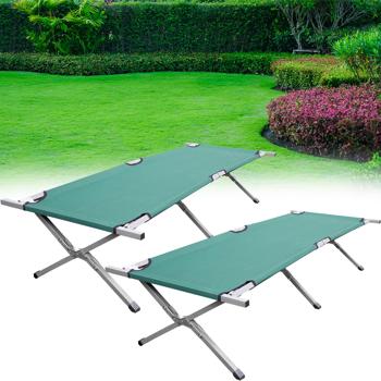 Lot de 2 Lits de Camp Pliables Verts - Repos Optimal Plein Air Camping Pêche Invités - Châssis Acier - Charge 120kg - 190x65x42cm